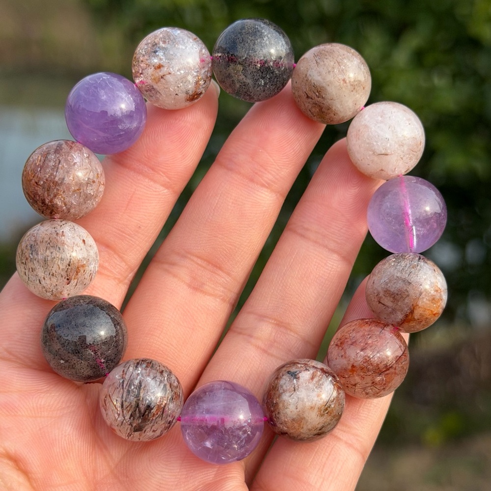 15mm stretchable chunky super seven bracelet 1093